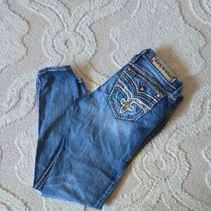 Rock Revival Blue Cropped Jeans with Embellished Pockets